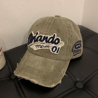 Vintage Vintage Baseball Cap with Washed Holes, Denim Wide Brim, Duckbill Cap, Face Enhancing Small Hat