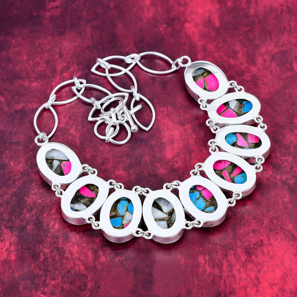 Cotton Candy Turquoise 925 Solid Sterling Silver Necklace Adjustable, Chain Necklace Handmade Gemstone, Gift For Mom Antique Jewelry