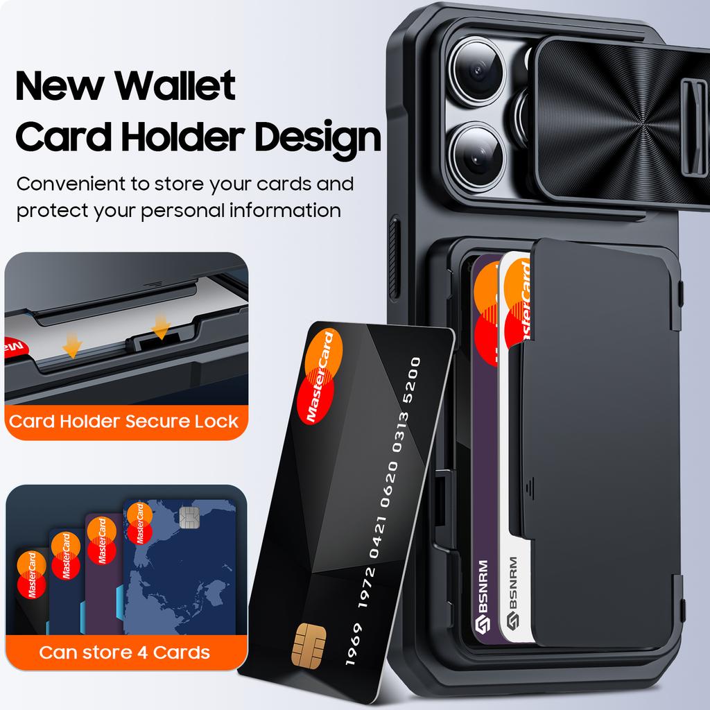 RFID Wallet Case with Card Holder and Sliding Camera Cover for iPhone 14 Pro-Black