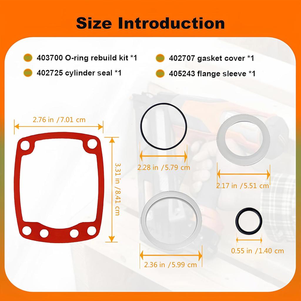 Kit di ricostruzione completo per chiodatrice di finitura 3250-F16 403700 402725 402707 405243 Include O-ring, guarnizione del cilindro, manicotto della flangia