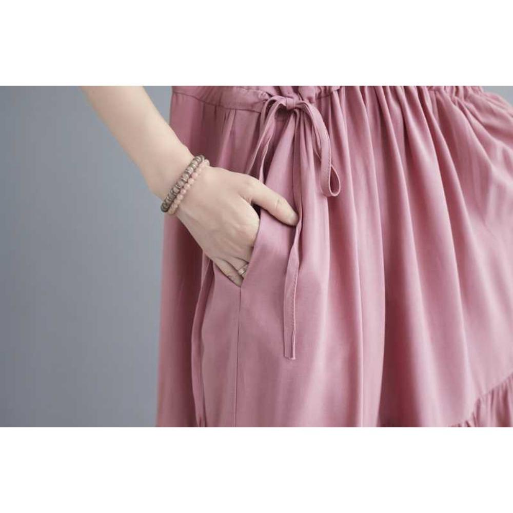 Solid Color Drawstring Casual Loose Sleeveless Dress