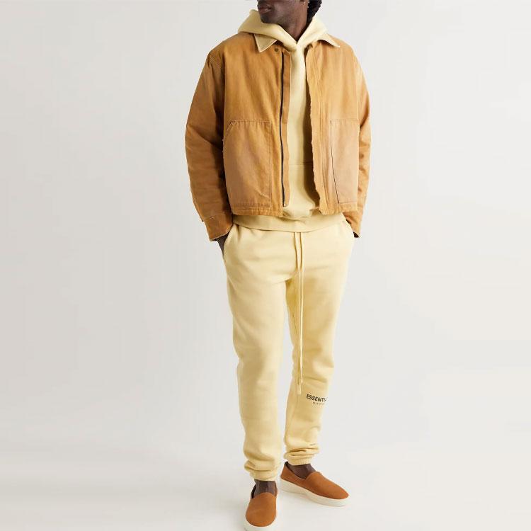 Fear Of God Essentials Fleece Straight-Leg Logo-Print Cotton-Blend Jersey Sweatpants Unisex Sweatpants Cream FOG-SS22-003