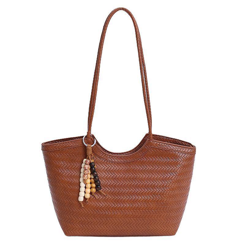 French Retro Woven Underarm Tote - Large Capacity Single Shoulder Handbag Casual Basket for Vacation