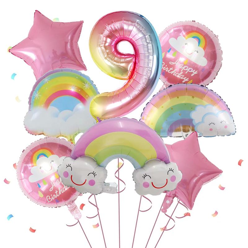 8 Stück Regenbogen Lächeln Wolke Ballon 30 Zoll Farbverlauf Zahlen Folienballons 1-9 Jahre Kinder Geburtstagsparty Dekorationen Baby Jubiläum