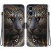 Handmade PU Leather Flip Case for Motorola Moto G34 Anti-Slip Shockproof Cover with Wrist Strap & Heart/Rose Cat Designs