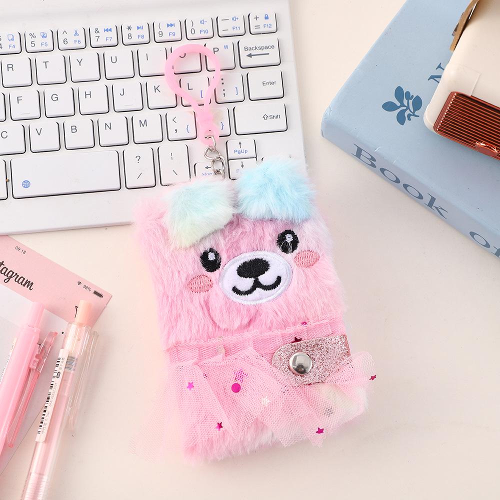 Plush Mini Notebook with Hook - Portable Durable Cute Kitten & Puppy Diary with Sticky Notes