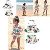 Charmantes 2-teiliges Mädchen-Bikini-Set mit Rüschen und Blumenmuster, mit entzückendem Flamingo-Design