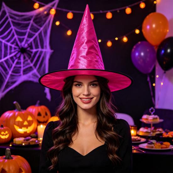 Masquerade Dress Up Hat Velvet Witch for Halloween Costume, Pointed Wizard Cap with Wide Dark Fantasy Costume Props Brim, Festival Headwear,