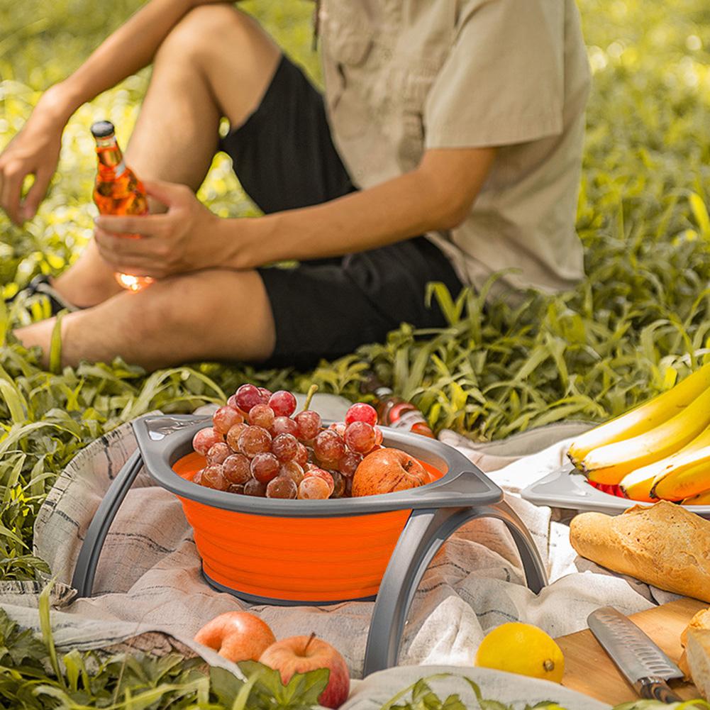 Tragbare Küche Silikon Faltbarer Filter Obst Gemüse Waschkörbchen Sieb mit Halter Orange