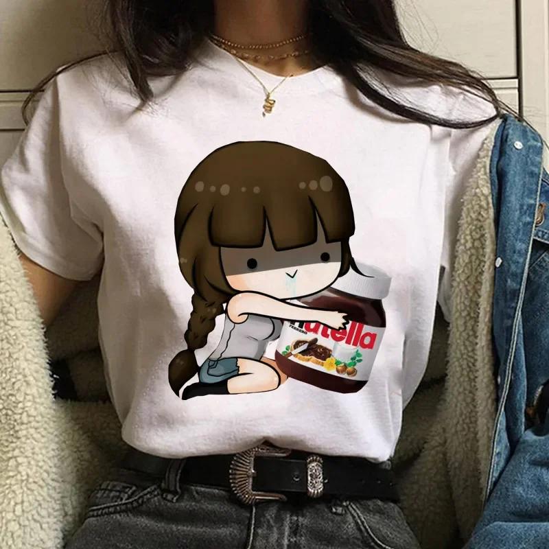 90s Nutella Print Graphic Womens Tshirt Fashionable Harajuku Tshirt Cute Cartoon Tshirt Korean Style Womens Cute Tshirt