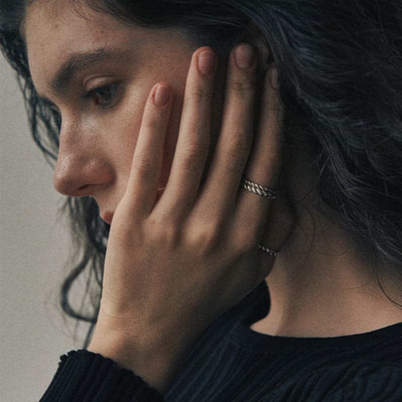 green [925 silver] Five.silver.213 / thick end ring