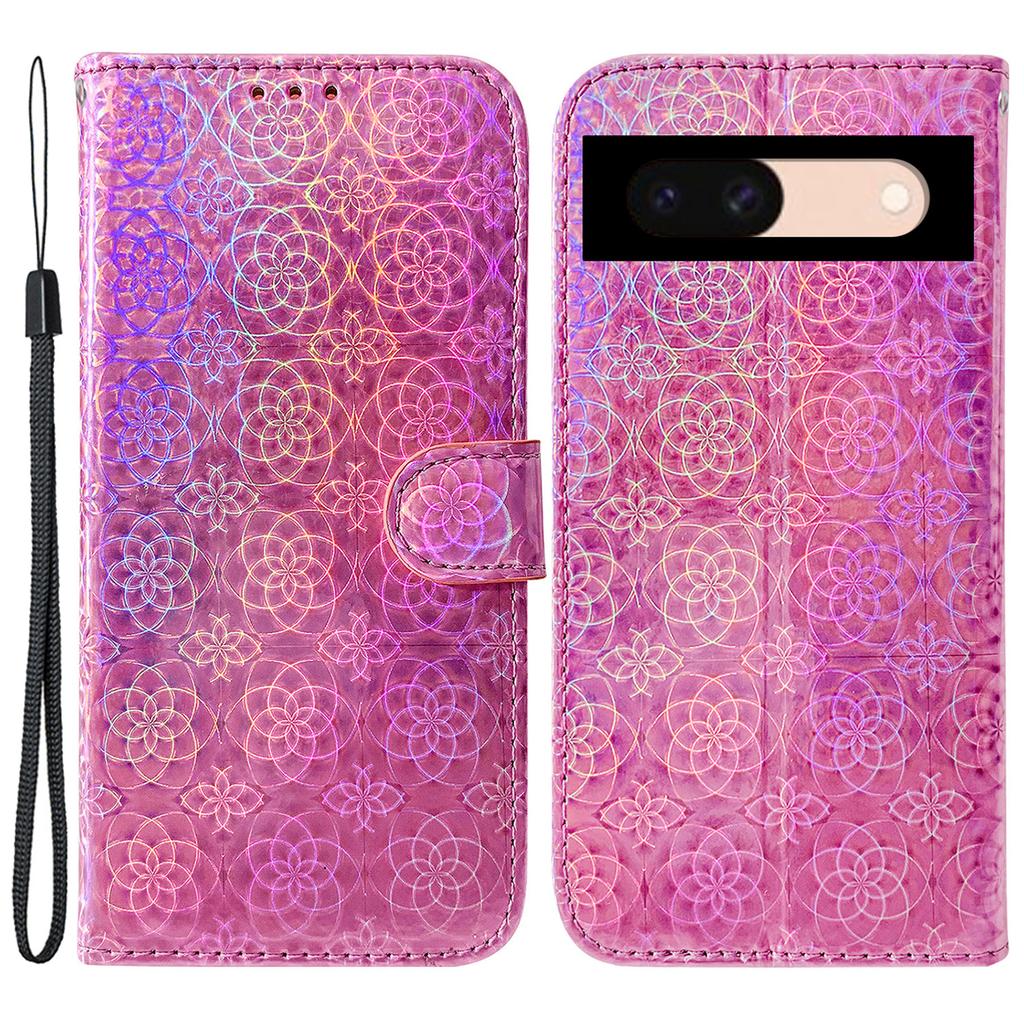 For Google Pixel 8a Case PU Leather Dazzling Flower Phone Cover with Card Slots