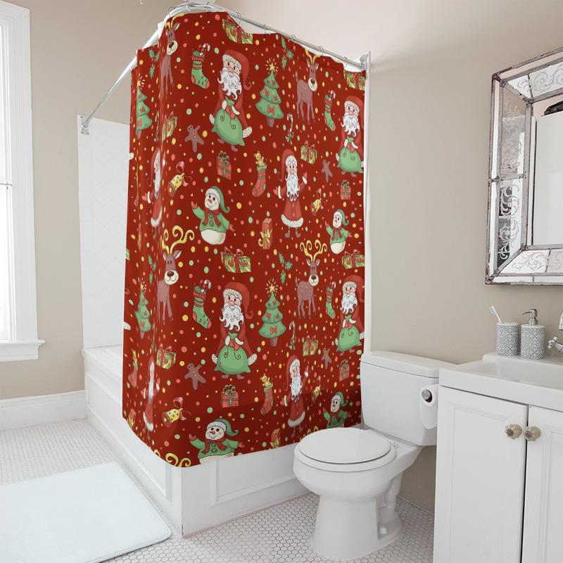 TU Christmas Shower Curtain Festive Holiday Decor Reindeer Santa Claus Pattern Waterproof Bathroom Curtain Xmas Home Decoration