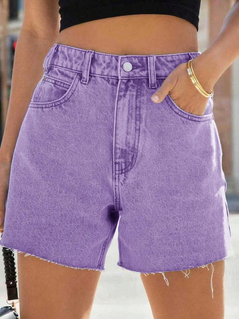Women's Stylish Raw Edge Denim Shorts: Simple, Versatile Design for Popular European and US Markets