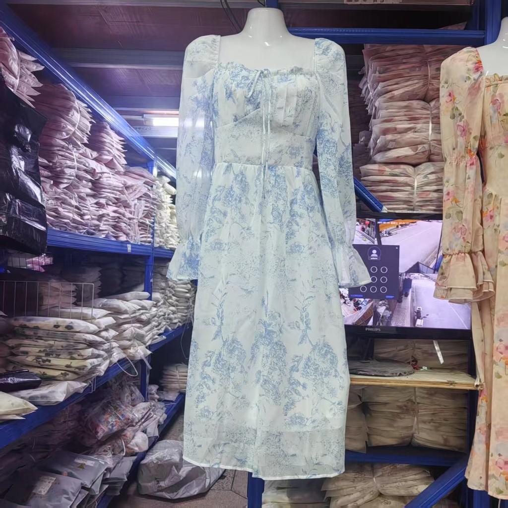 French Floral Dress Summer Dress With Recycled Cellulose Fabric For Elegant Vacation Wear