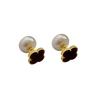 Red Flocked Four Leaf Clover Pearl Two Way Wear Luxury Earrings