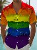 Men'S Rainbow Gradient Short Sleeve Shirt, Lightweight Breathable Hawaiian Style Blouse, Suitable for Beach Vacation/Summer Party