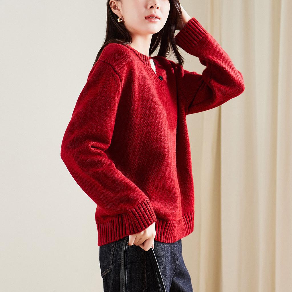 Color Blocking Fake Two Piece Wool Sweater for Women In Winter 2025, Fashionable Loose and Versatile Casual Sweater