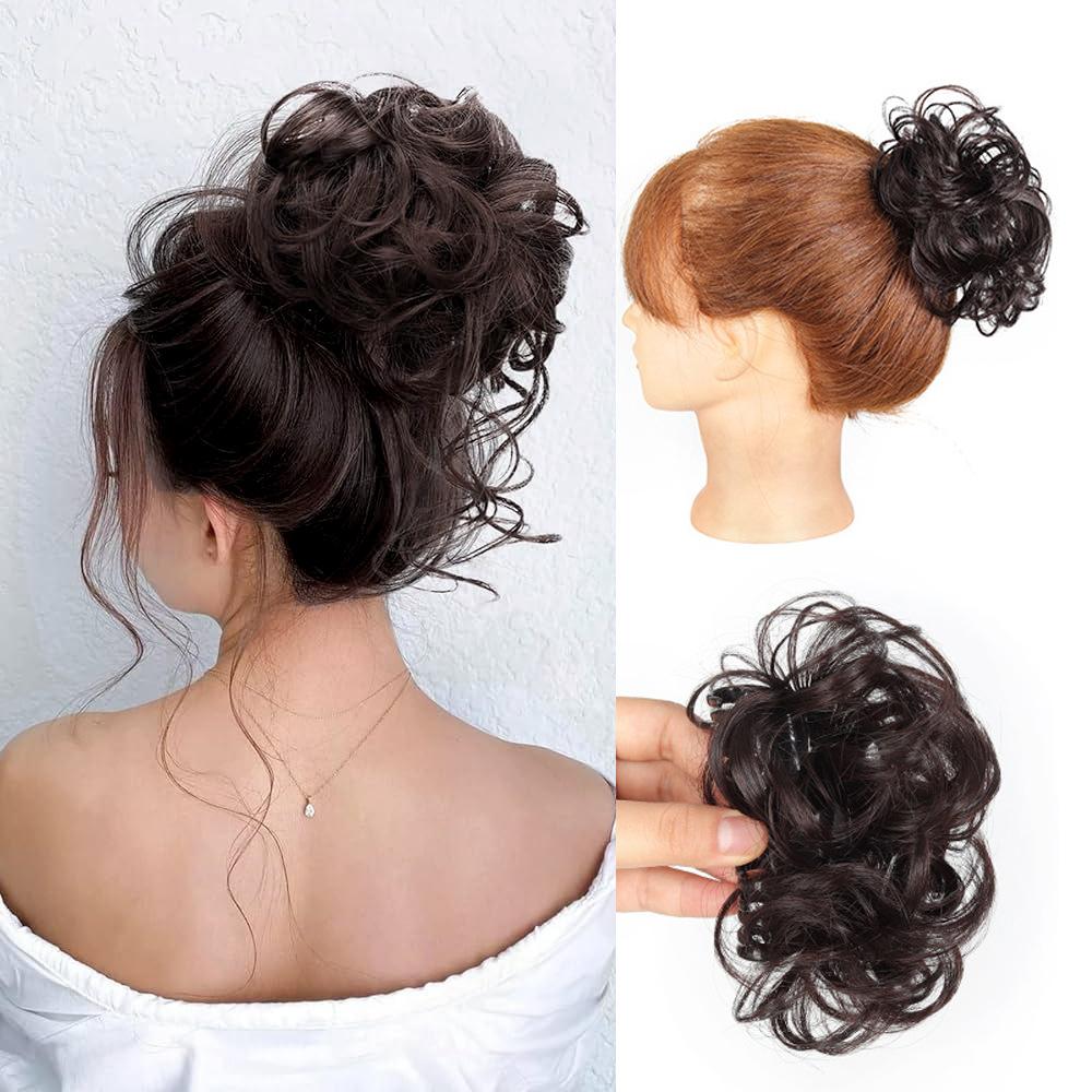 Women's Curly Hair Voluminous Lazy Bride Bun Chignon Wig