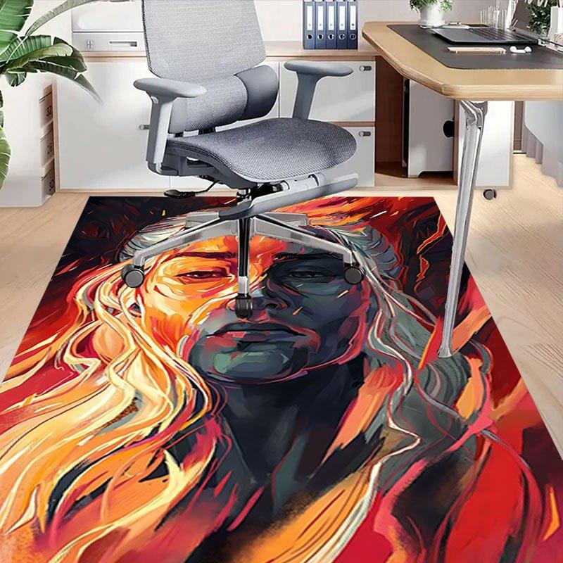 1 Stück Feuer und Blut Büro Teppich Stuhlmatten, Heimdekor Matte Fantasy Thema Matte Langlebige Matte, Drachen Dekor, Geeignet für Fantasy-Themen-Liebhaber