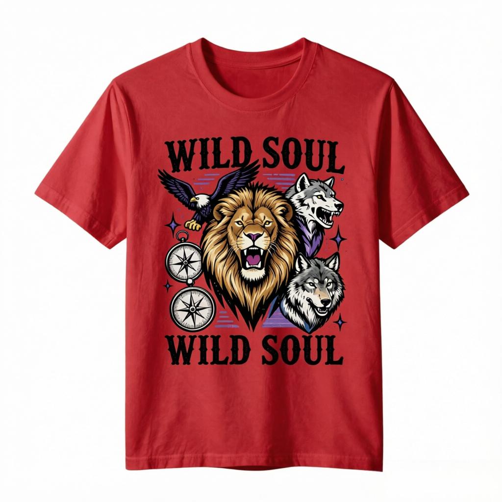 Wild Soul Lion Wolf Eagle Compass Wildlife Print TShirt Unisex Unisex Vintage Animal Graphic Casual Cotton Tee Short Sleeve Tops