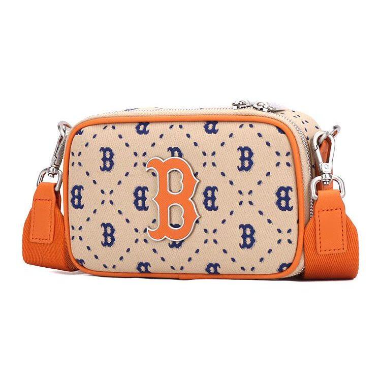 MLB Boston Red Sox Zip Casual Large Logo Print Vintage Floral Adjustable Shoulder Strap Polyester Camera Bag Women Shoulder Bag Brown 3ACRS013N-43SAL