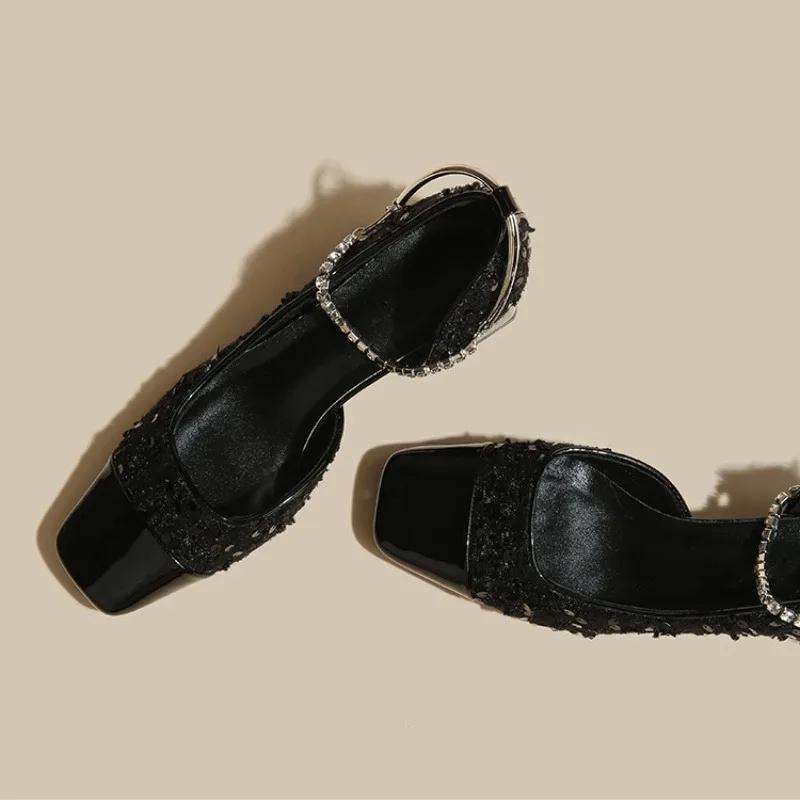 

Shoes for Women Ankle Buckle Strap Women s High Heels Fashion Dress Pumps Women Square Toe Chunky Heels Chain Modern Shoes 40 чёрный