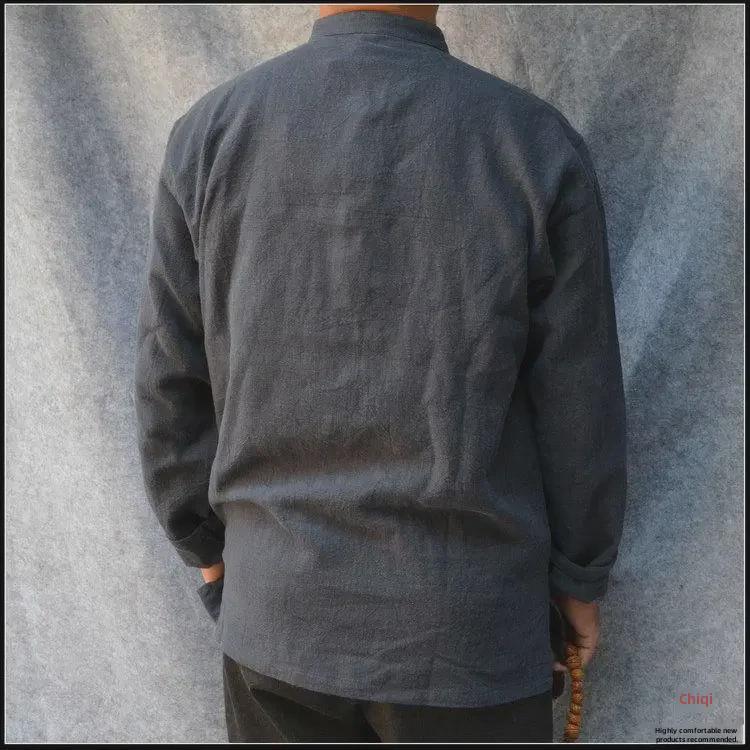 Chaqueta Tang de Algodón-Lino de Manga Larga para Hombre - Estilo Retro Chino Primavera Blazer Zhongshan