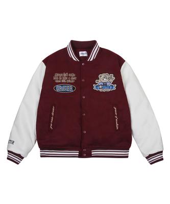 Graver [Unisex] Of Bear Varsity Jacket_Burgundy