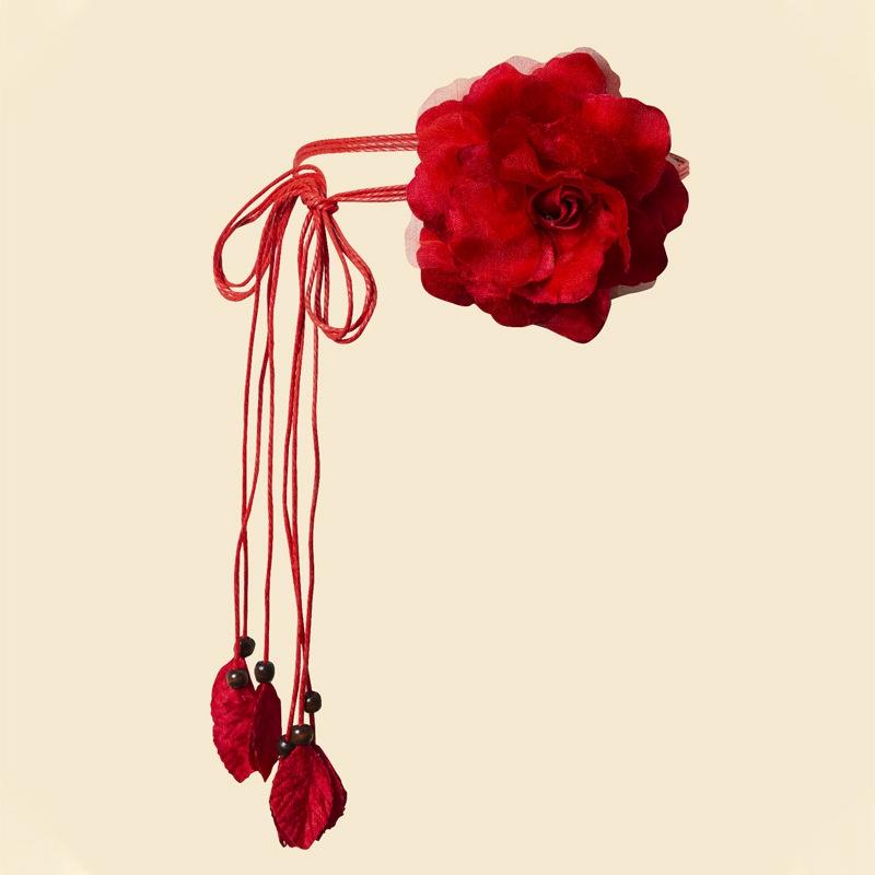 

Повседневная универсальная длинная поясная цепочка с кисточками, декоративная юбка, женский тонкий пояс с милым узлом, большой цветок 150cm красный