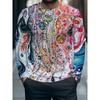 T-shirt da uomo casual a maniche lunghe con stampa, girocollo, per autunno e inverno