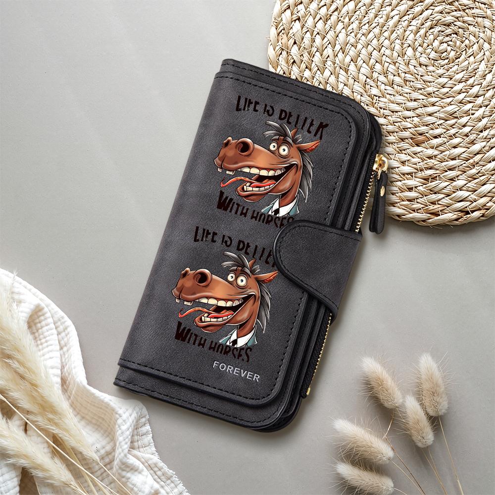 Funny Horse Print Long Wallet PU Leather Large Capacity Card Holder Purse for Daily Use