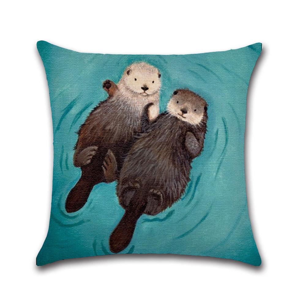 Romantic Otter Printed Cushion Cover Cotton Linen Cute Otter Pillow Case Car Sofa Decorative Pillowcase Cover Funda De Almohada