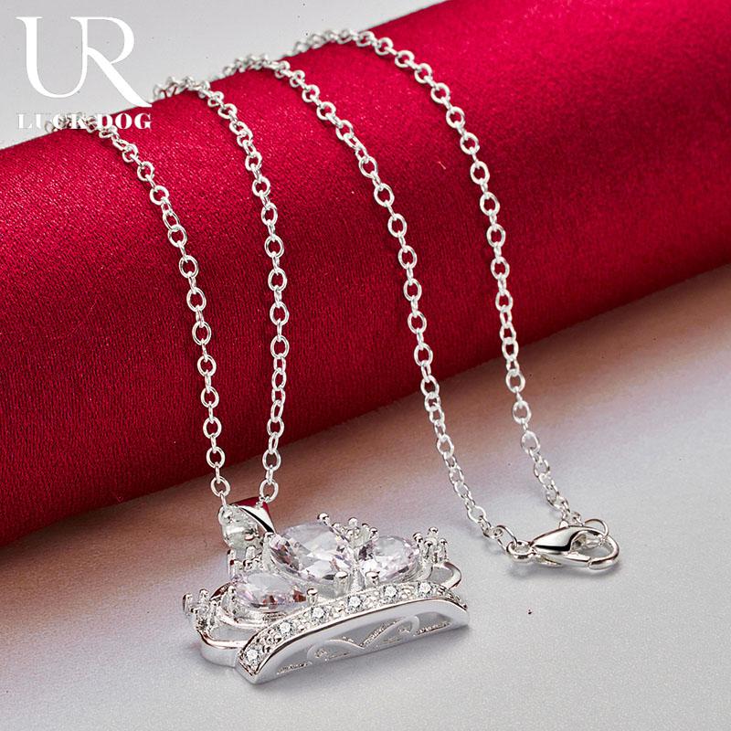 925 Sterling Silver Crown Zircon Pendant Necklace Fashionable Wedding Jewelry