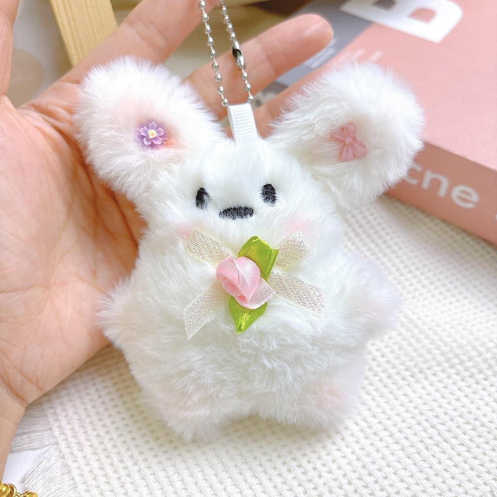 Blushing Bunny Plush Keychain - Adorable Rabbit Pendant and Puppy Doll Ornament.