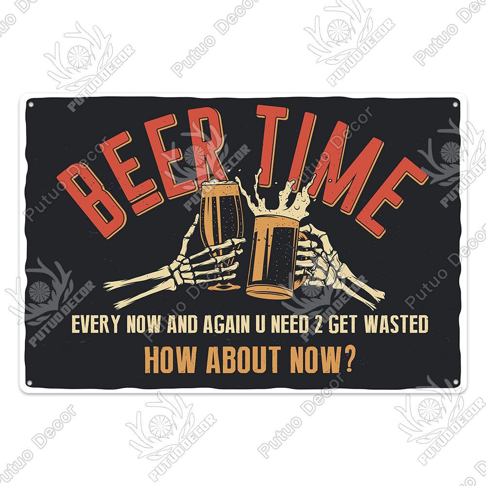 Putuo Decor Funny Beer Metal Sign Vintage Plaque Tin Sign Alcohol Drinker Sign for Bar Pub Club Man Cave Kitchen Wall Decoration