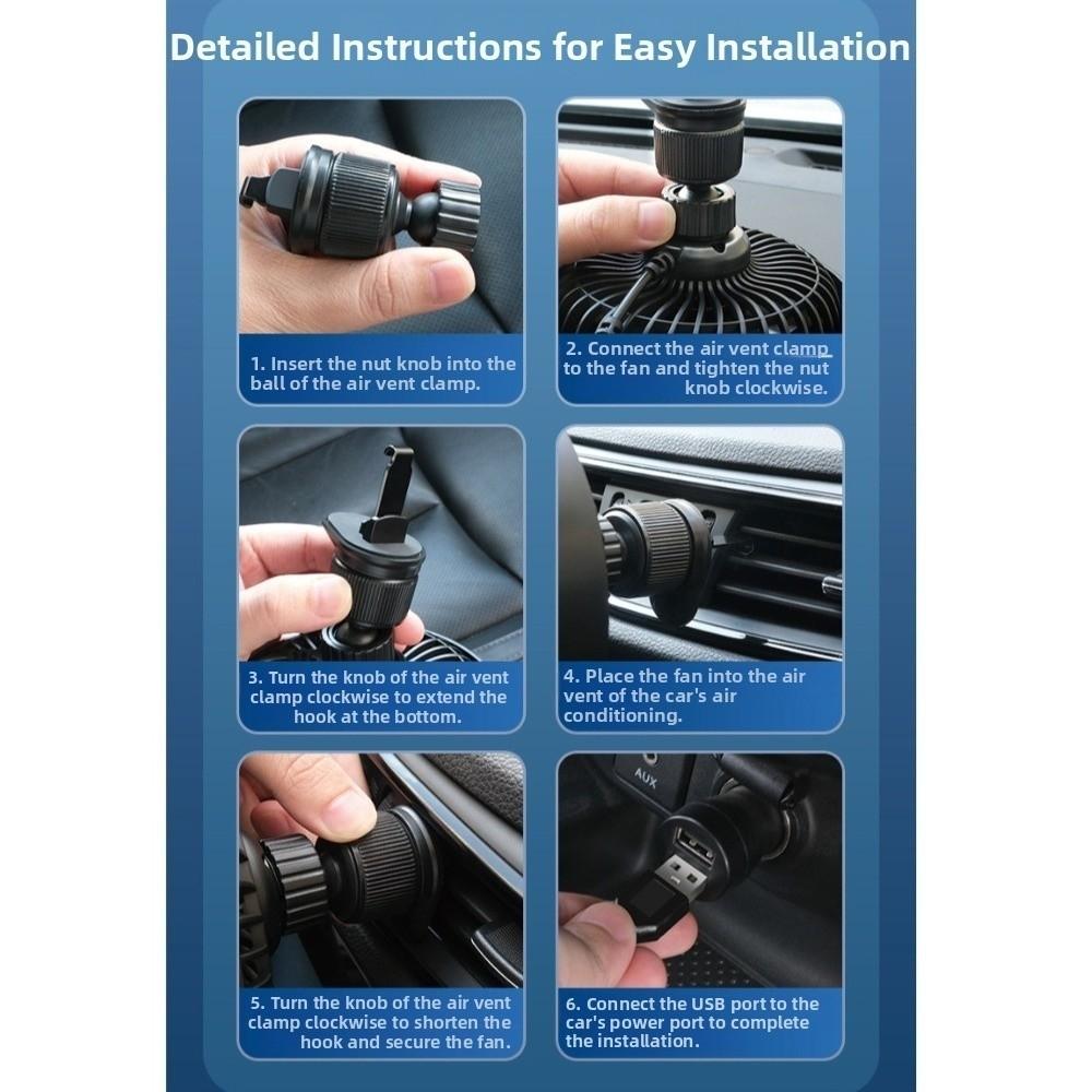 Adjustable Angle Car Air Outlet Fan 360 Degree Car USB Cooling Fan Vehicle Interior