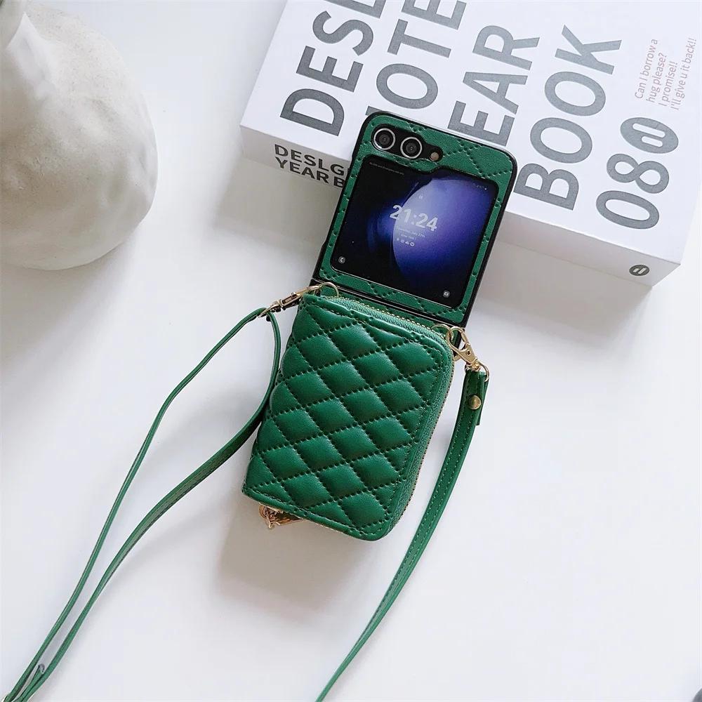Zipper Crossbody Wallet with Card Holder Phone Case for Samsung Galaxy Z Flip 6 5 4 Flip6 Flip5 Flip4 Flip3 Leather Shell  Cover