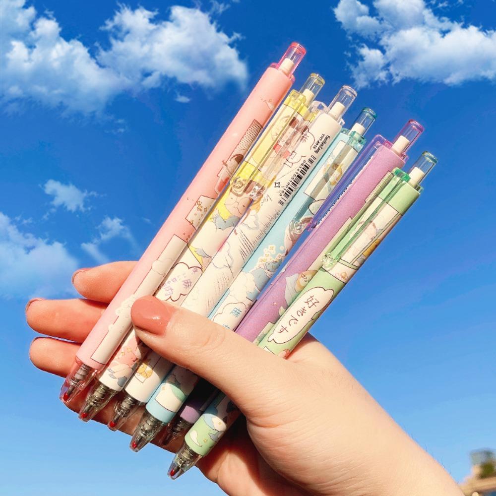 

6 шт., быстросохнущие ручки для подписи, набор ручек-роллеров, милые черные гелевые ручки, школьные принадлежности C