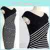 Womens Elegant Summer V Neck Stripe Bodycon Pencil Dress Perfect For Office And Party Wear
