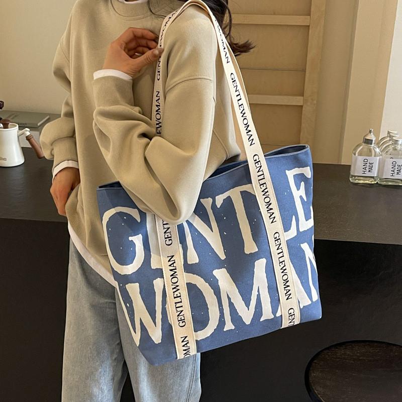 Borsa in Tela con Alfabeto Thai Gentlewoman da Donna Nuova Moda 2024 Borsa a Mano Versatile Borsa a Spalla Crossbody Stile Street Borsa Tote Grande