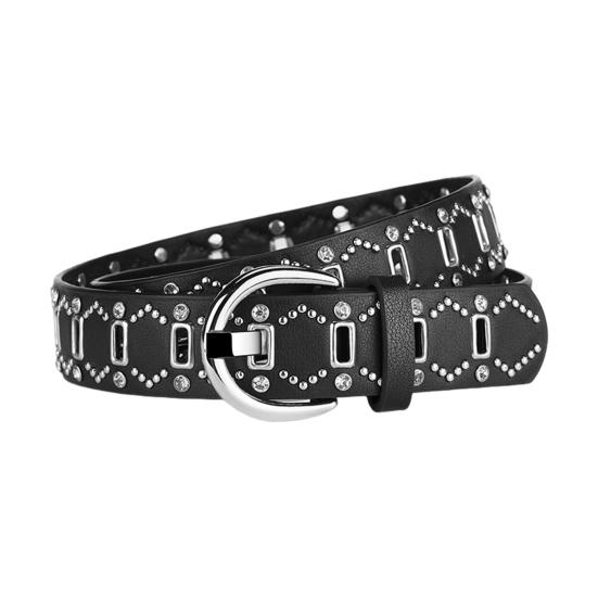 Women Belt Rivet Decor Multi Holes Design Adjustable Length Imitation Leather Belt Faux Leather Punk Style Waistband