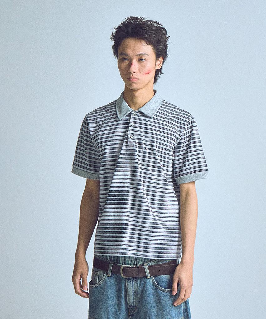NOISE Stripe Dyed Polo Shirt - Gray