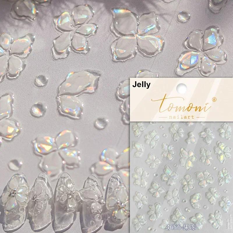 1pcs 5D Nail Art Stickers Soft Relief Freesia Peony Tulip Flower Embossed Mixed Petal Leaf Self Adhesive Nail Decorations