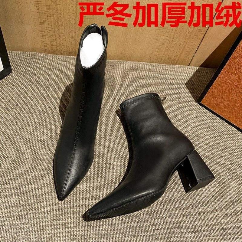 White high-heeled short boots women's autumn and winter pointed women's boots 2025 new Korean version of thin boots versatile Internet celebrity Mart