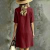 Women's Short Sleeve Notched V-Neck Stand Collar Color Loose Fit Casual Dress with Pockets