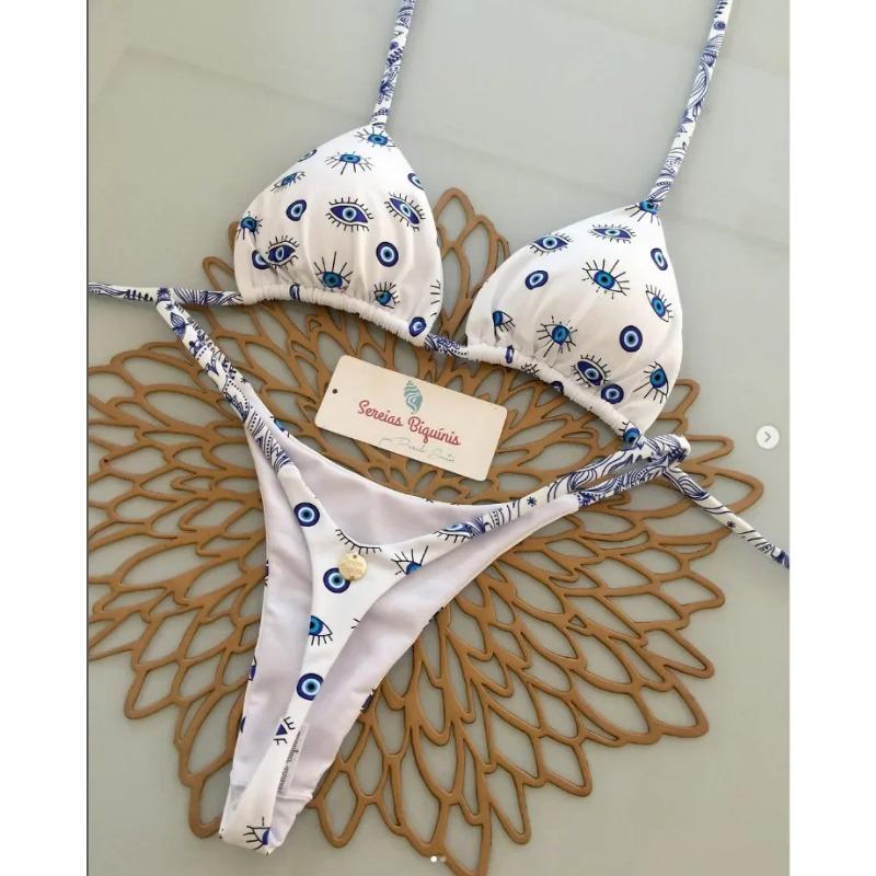 Druck Sexy Bikini Sets Neckholder Schnür-Tops Strings Strandstil Badeanzug Y2k Badeanzüge Damen Strandbekleidung
