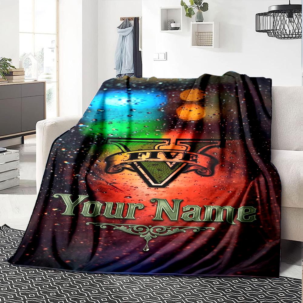 Gta Personalized Text Blanket Multi-purpose Customizable Blanket Warmthful Decor for Office Chair Bedding Livingroom Seaside Ideal for All Seasons
