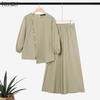 ZANZEA Women Long Sleeve Blouse and Long Pants Casual Two Piece Suit Sets