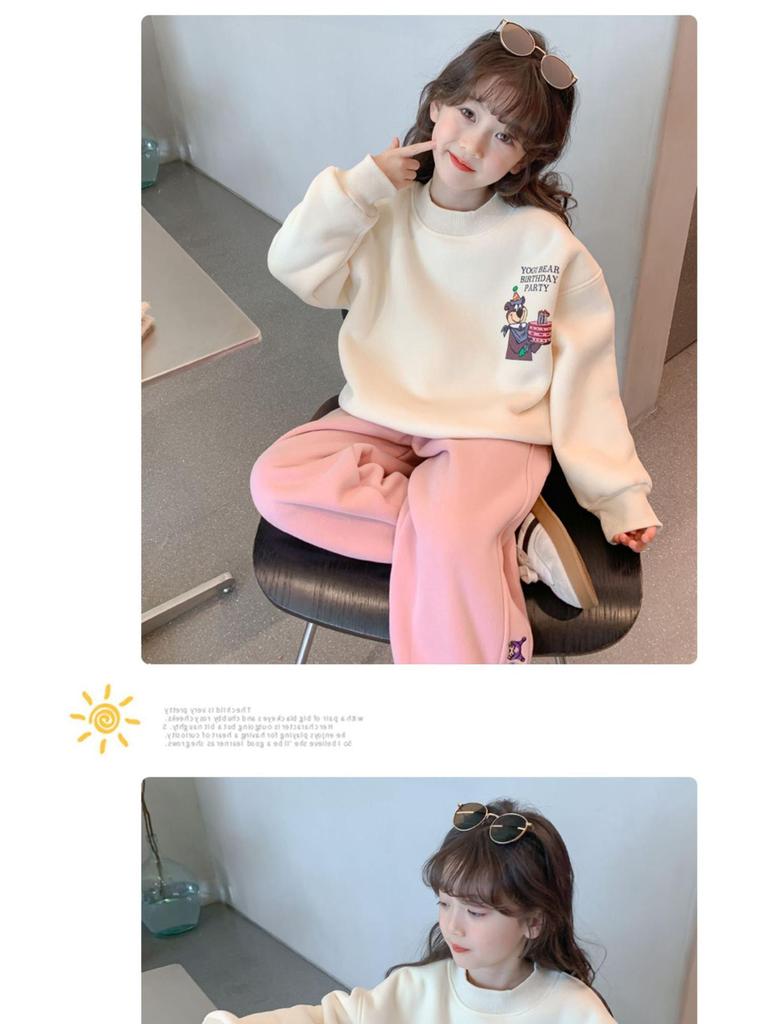 2025 Korean-Style Girls' Cartoon Bear Hoodie: Stylish Autumn/Winter Velvet Top